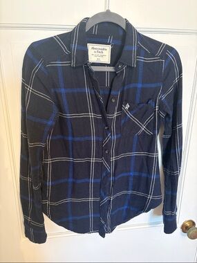 Abercrombie & Fitch Navy and Royal Blue Plaid Flannel